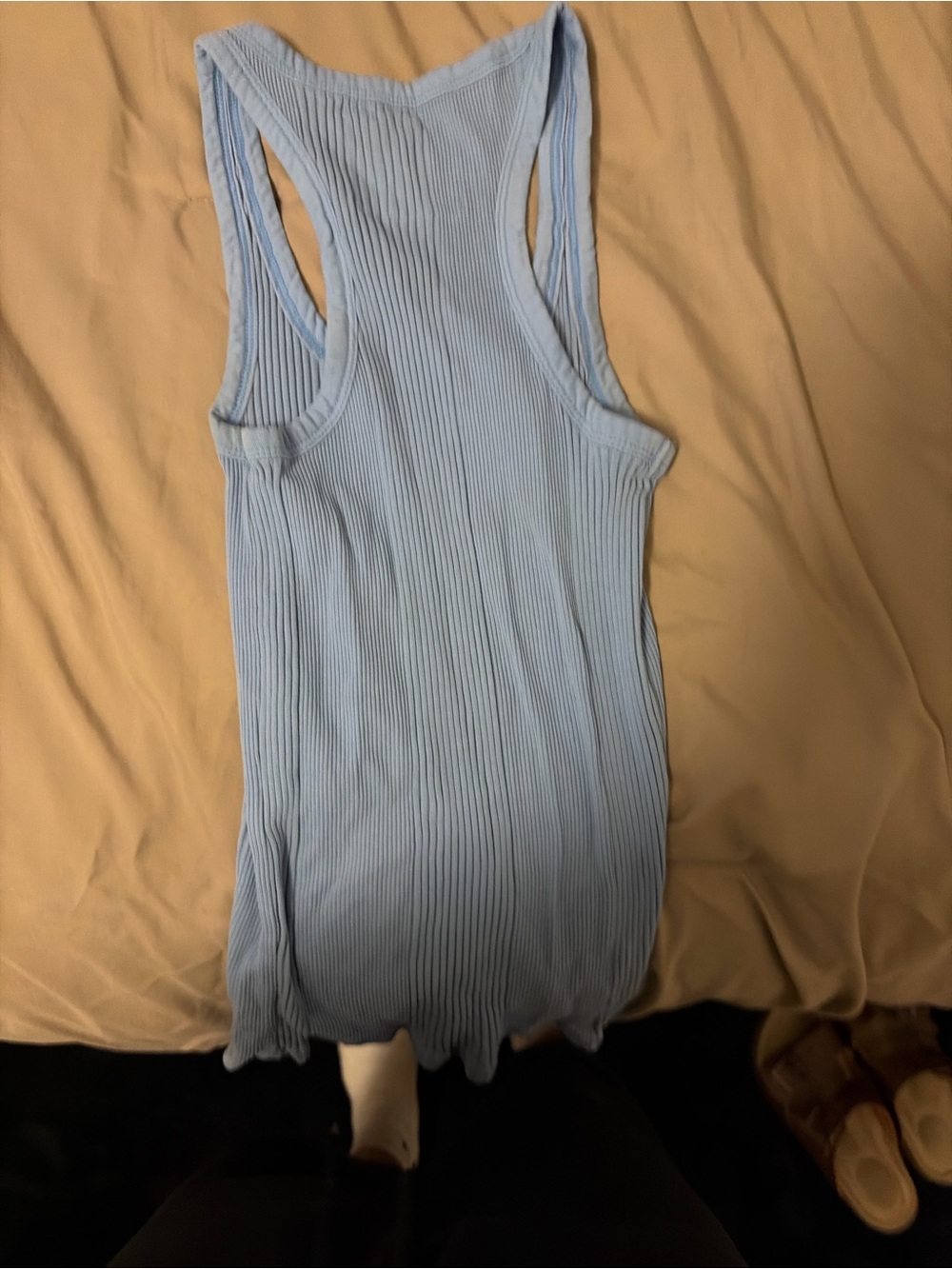 Light Blue Ribbed Henley Tank Top - Picture 2 of 4